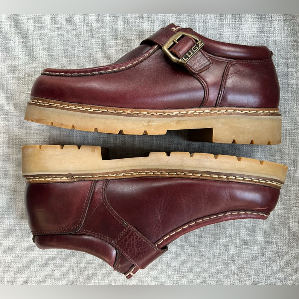 Vintage Men's Y2K NY Lugz Co. Burgandy Leather Monk Strap Loafers  Size 10